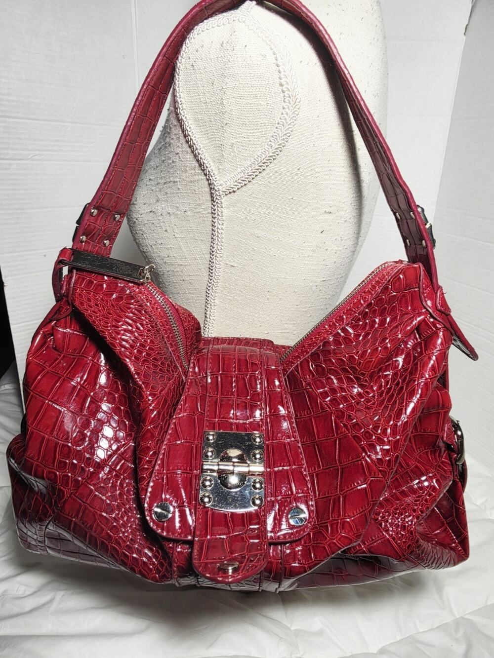 Y2K Steve Glossy Crocodile/Snake Skin Texture Shoulder Bag Red Romance Satchel